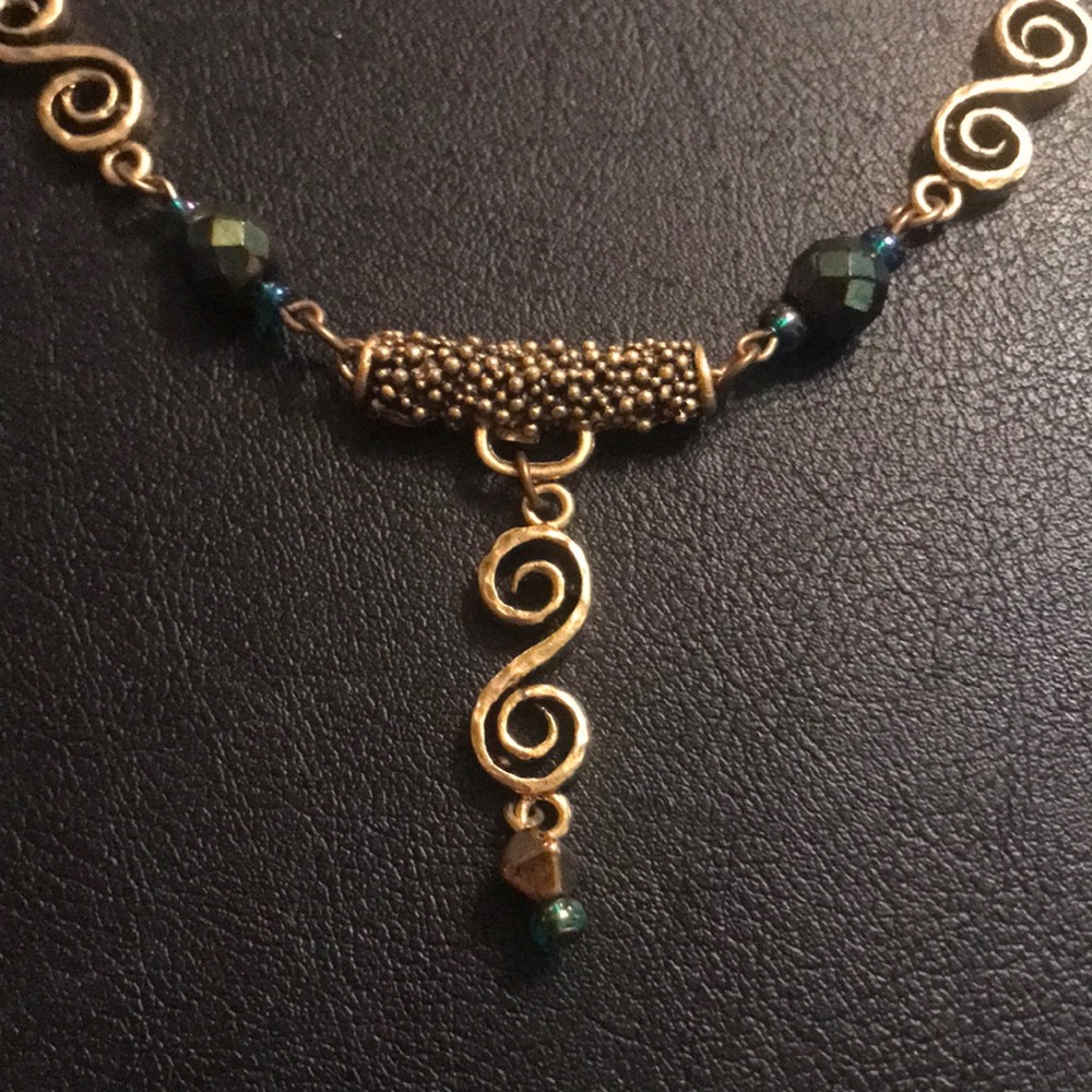 Teal & gold metal necklace